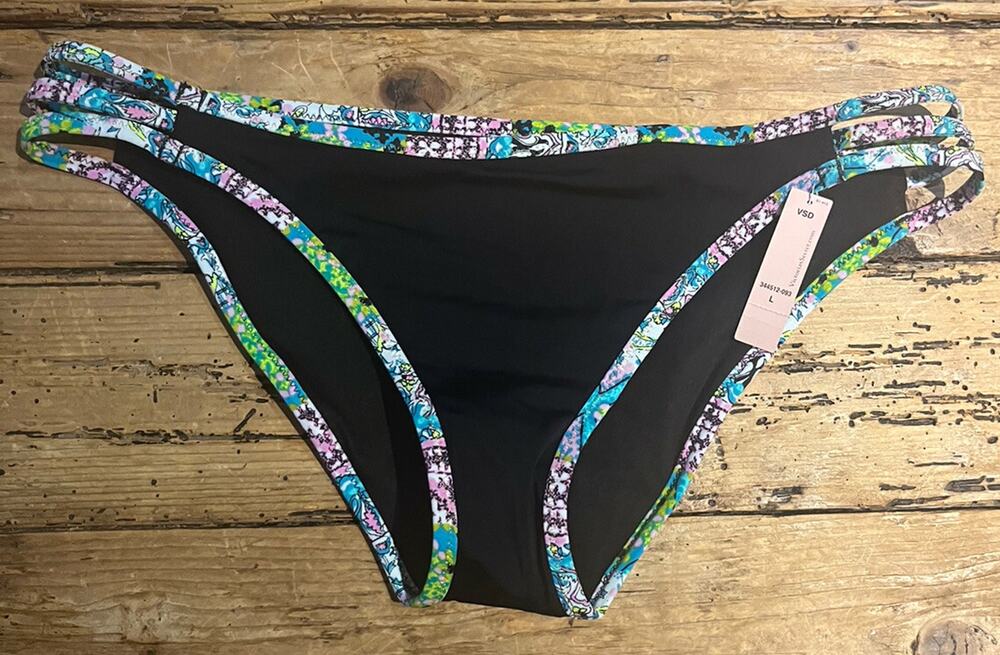 Victoria Secret Womens Size L Black Color Lace Bikini Bottom NWT